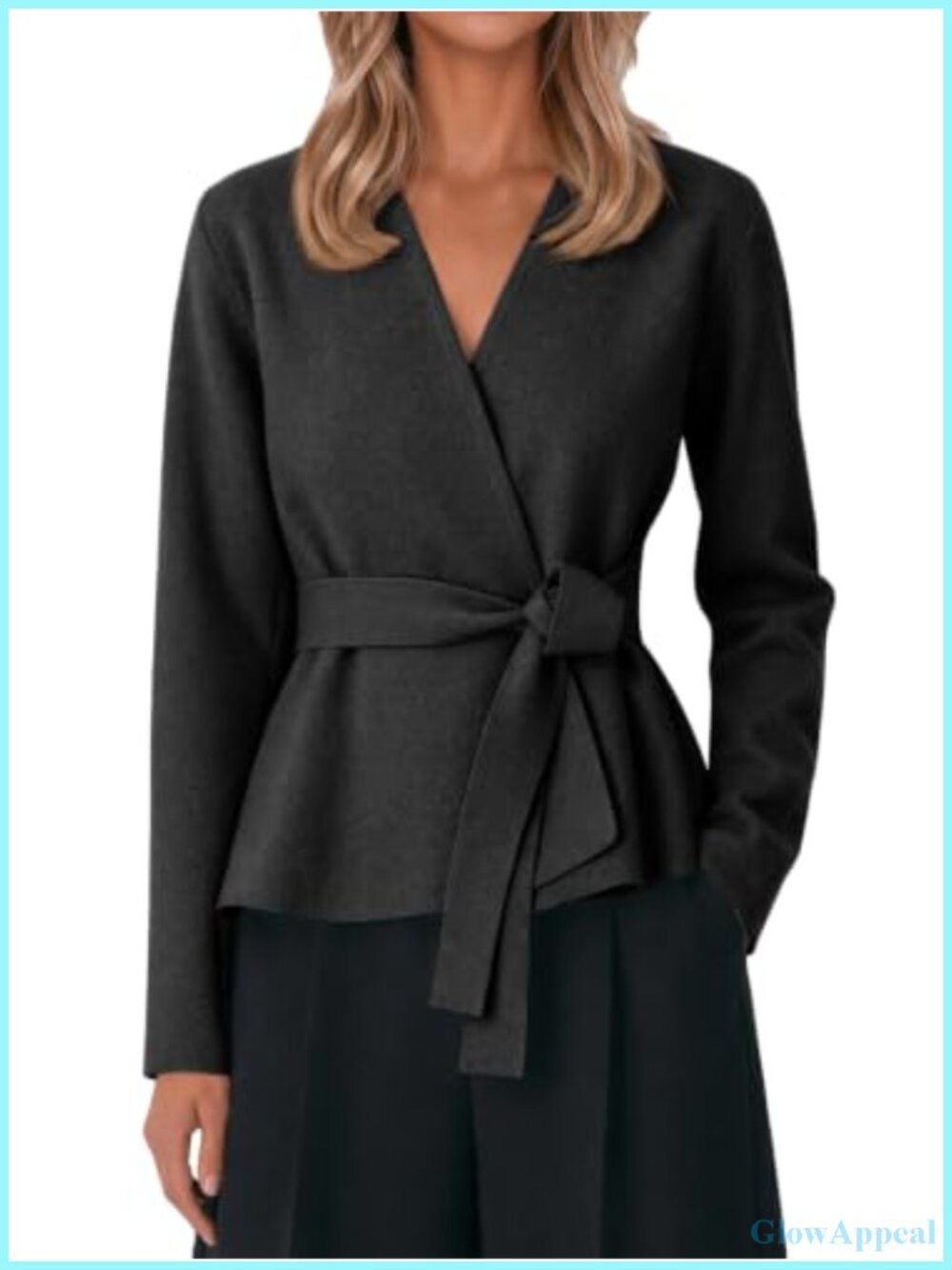 Womens Open Front Belted Cardigan Long Sleeve Casual Knit Sweater Wrap